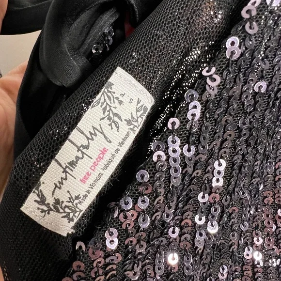 FREE PEOPLE Gold Rush Mini DRESS Size Small Black Sequin Strappy - Picture 8 of 9